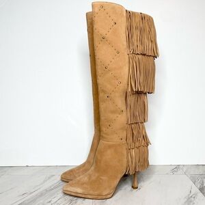 Vince Camuto Panaryaz Light Brown Suede Fringe Embellished Tall Boot 7M